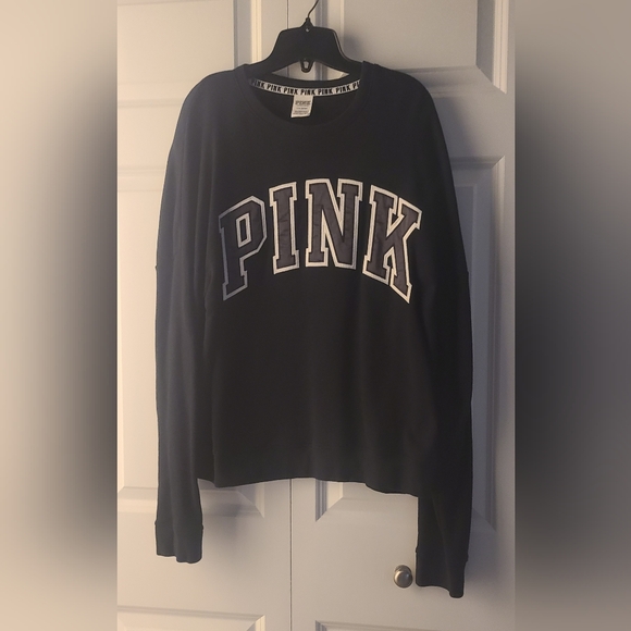 PINK Victoria's Secret Black Size Large Crewneck Logo Sweatshirt. - Picture 3 of 4